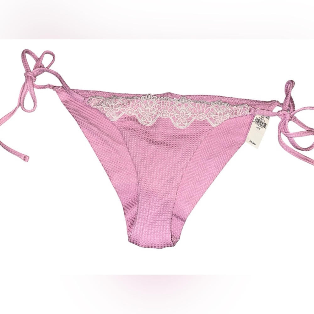 NWT Aerie Pink Lace Trim Bikini Bottom cheeky cut